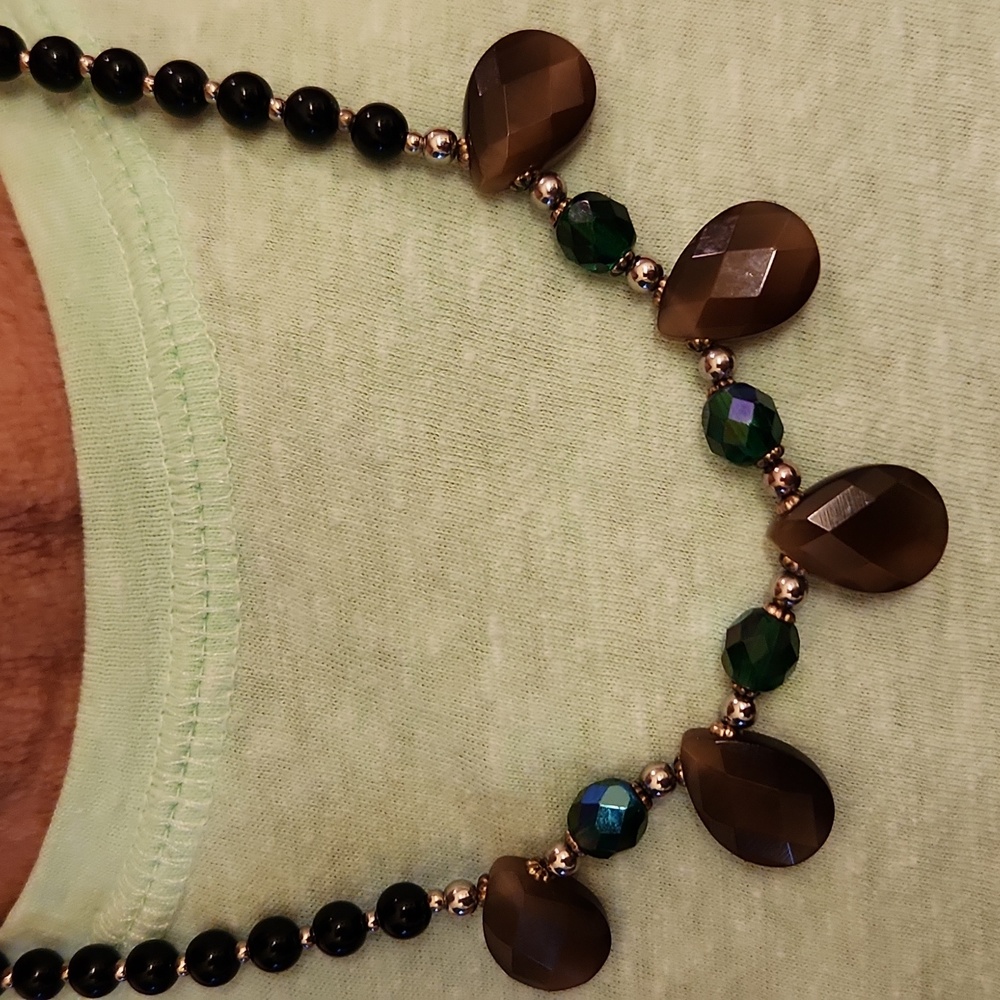 Beautiful Stone Necklace, Black,Brown,Green Stones